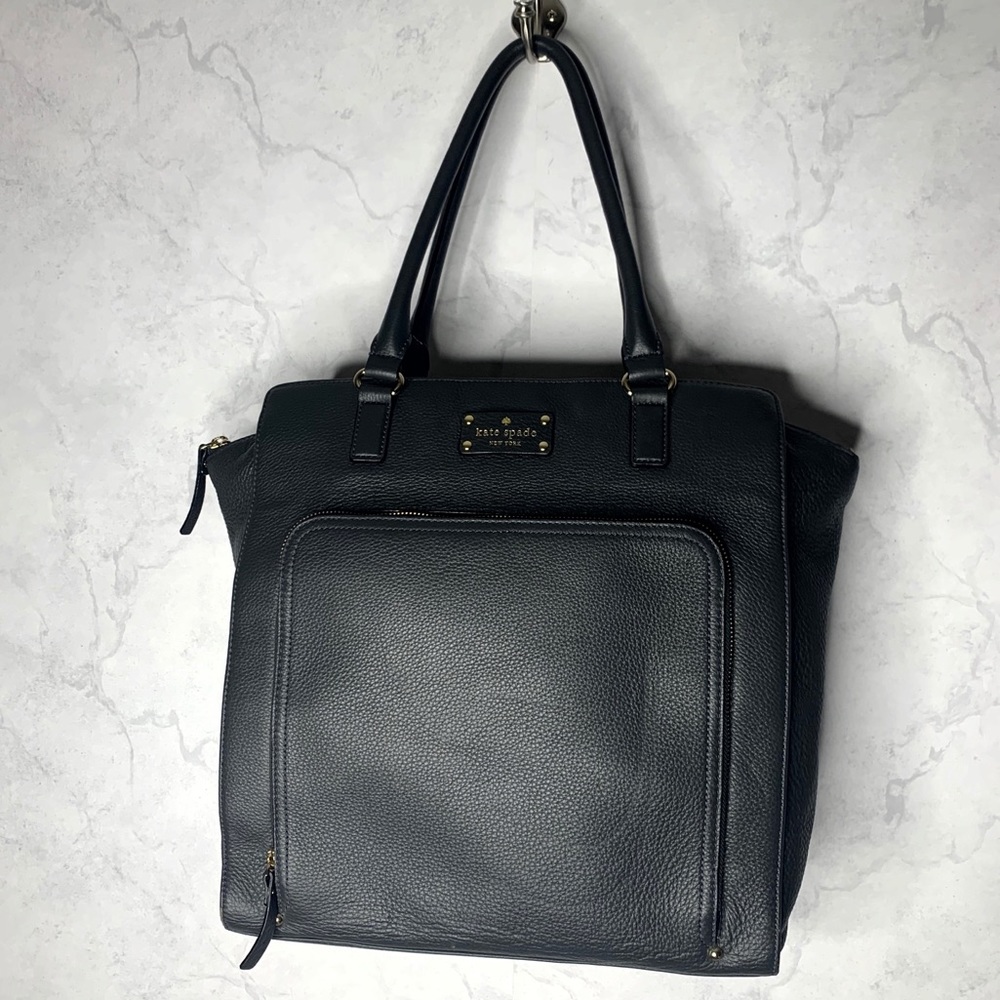 Kate spade black leather large satchel tote - Picture 1 of 8